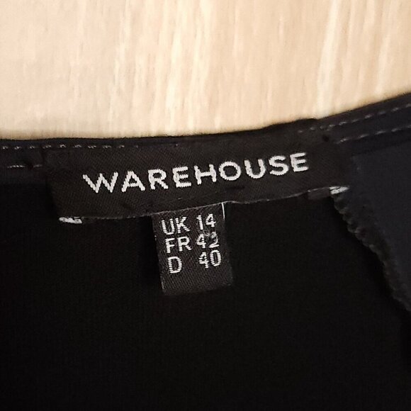Warehouse Black Blue Silky Soft Mixed Material Shirt Dress 10 - Picture 5 of 6